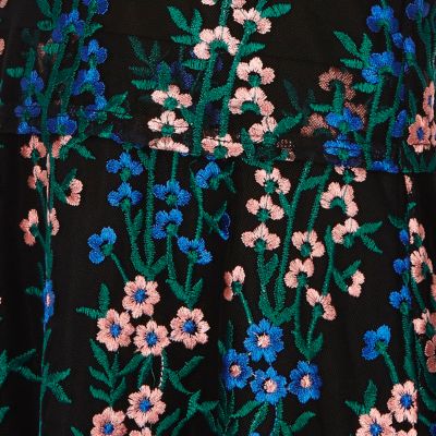 Girls blue floral embroidered dress